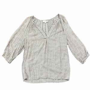 Kenar Lightweight 3/4 sleeve V-Neck Blouse Top women Xlarge flowy block print